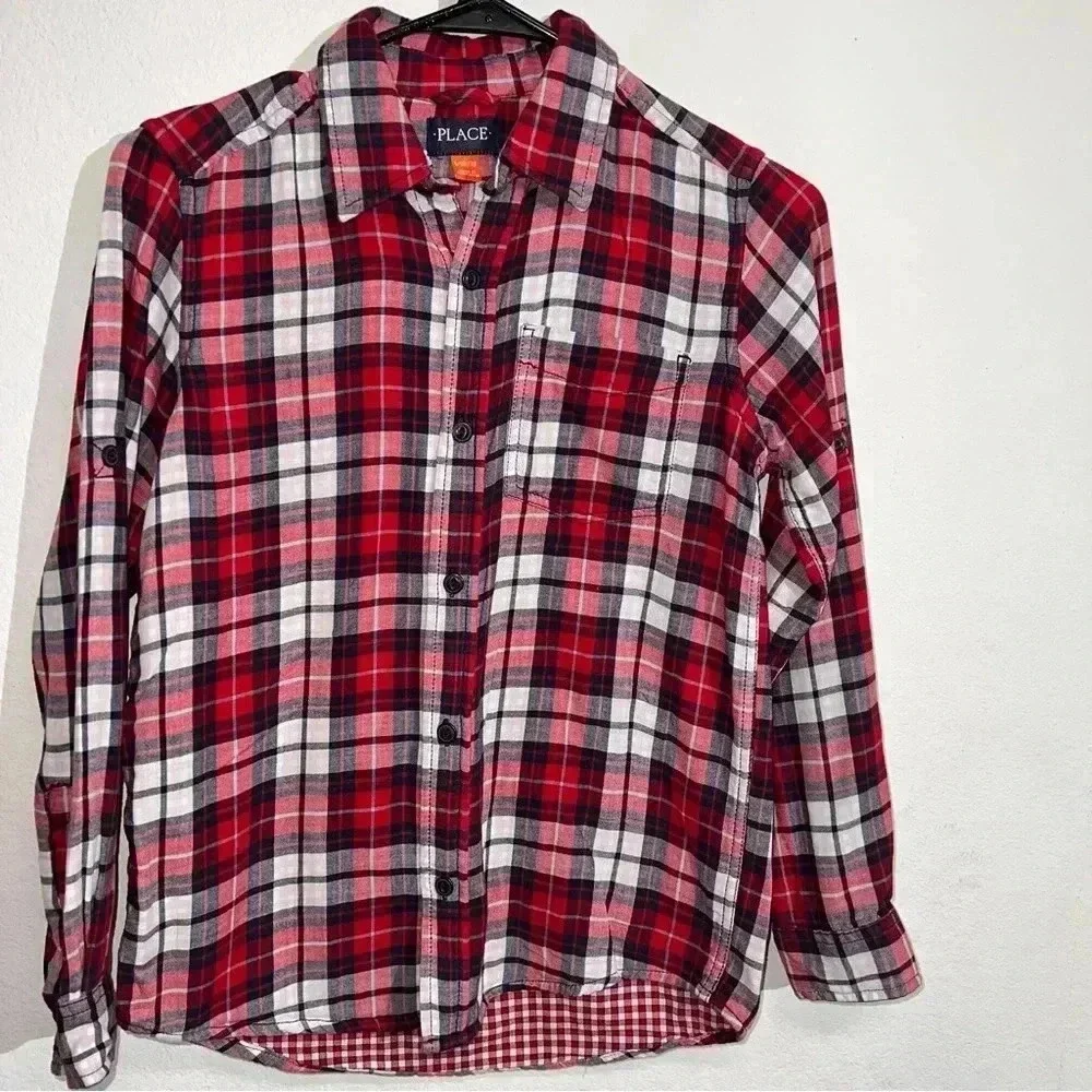 The Childrens Place Long Sleeve Plaid Dress‎ Shirt Boys 10/12